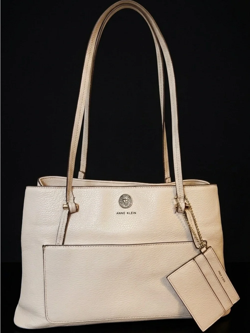 Anne Klein Cream Pebbled Faux Tote with Card Holder